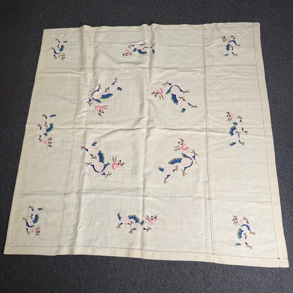 Embroidered Dragons Tan Square 47"X47" Tablecloth ( Believe it to be Silk) - Picture 7 of 9